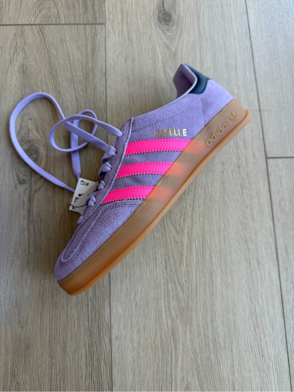 adidas Gazelle Lavender Suede Sneakers with Pink Stripes - Picture 7 of 11